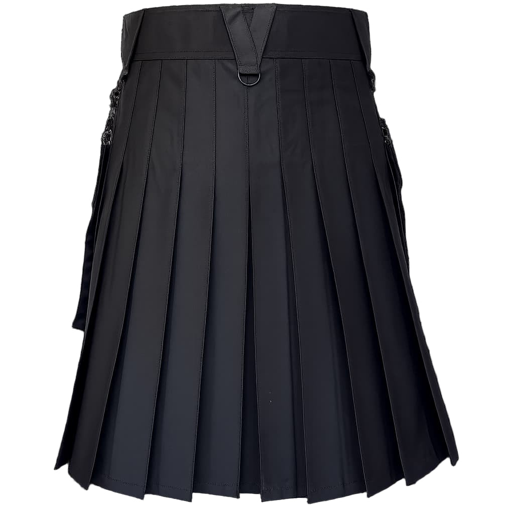 Black Gothic Utility Kilt with Chains and Multiple Cargo Pockets Back Side