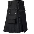 Black Gothic Utility Kilt with Chains and Multiple Cargo Pockets Side