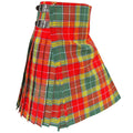 Buchanan Ancient Tartan Kilt in red and green acrylic wool with traditional knife pleats and adjustable leather straps Side.
