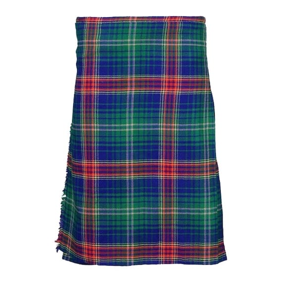 Hart of Scotland Modern Tartan Kilt in green and blue Scottish tartan with red and yellow stripes Front