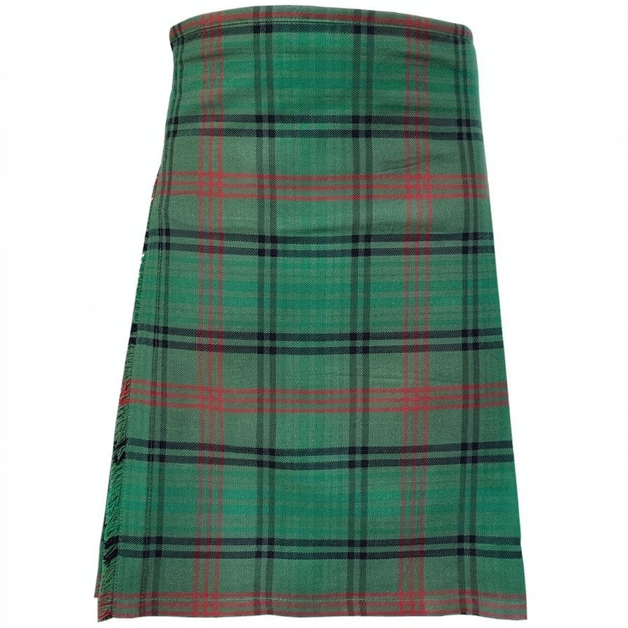 Rose Hunting Ancient Tartan Kilt in green, black and red Scottish tartan with adjustable side buckles and traditional pleated design Front Side