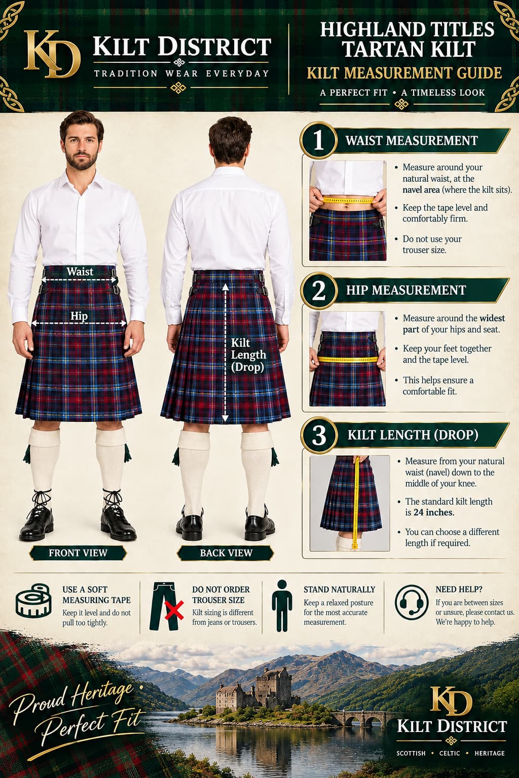 Highland Titles Tartan Kilt – Traditional 8 Yard Sttyle Scottish Tartan Kilt | Premium Pleated Highland Kilt